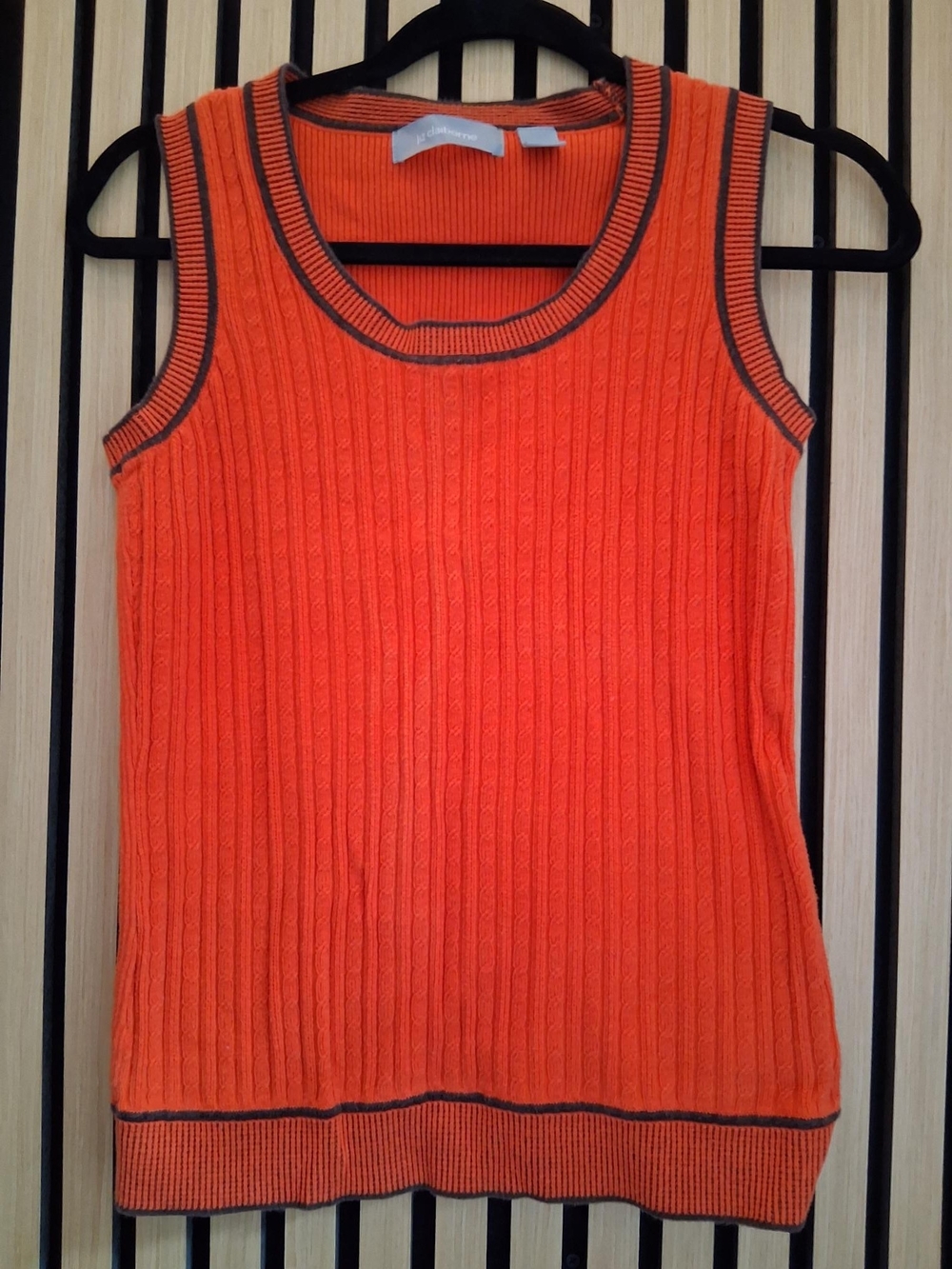 Liz Claiborne Orange Ribbed Tank with Brown Trim